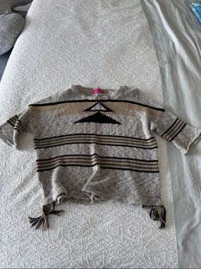 Women's Cream & Black Striped Aztec Knit Sweater